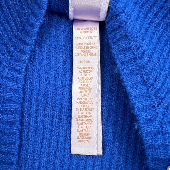 SAVAGE X FENTY Ms Minx Knit Shrug Crop Sweater Womens M Blue Ribbed Mock Neck - Picture 15 of 16